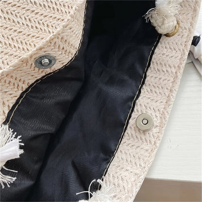 WovenWhimsy Vibrant Floral Straw Shoulder Bag Beach