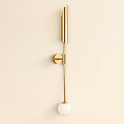 Brass wall sconce fixture with dual light design, refined Nordic style, view showcasing elegant curves and warm finish