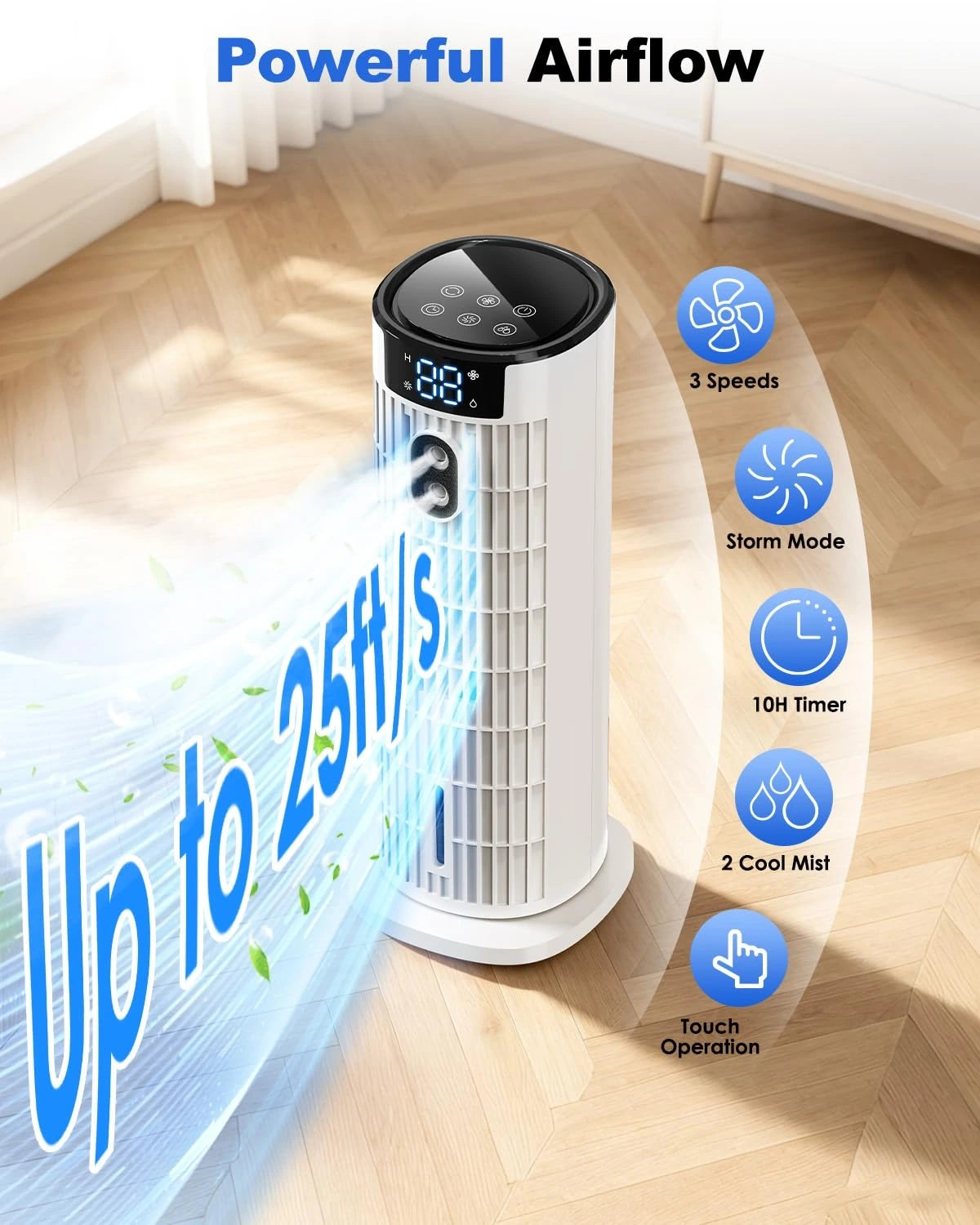 Of the air cooler's control panel highlighting intuitive buttons for adjusting settings and activating the remote feature