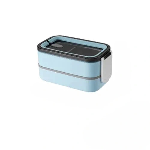 View of a sleek stainless steel double layer lunch box featuring a modern design and smooth finish, showcasing its durable material