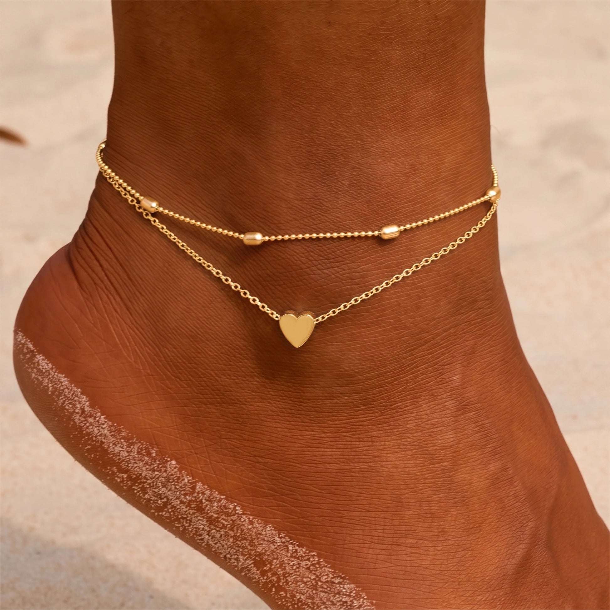 Close up view of the Womens Romantic Anklet showing intricate stitching and delicate design details, set against a soft neutral background.