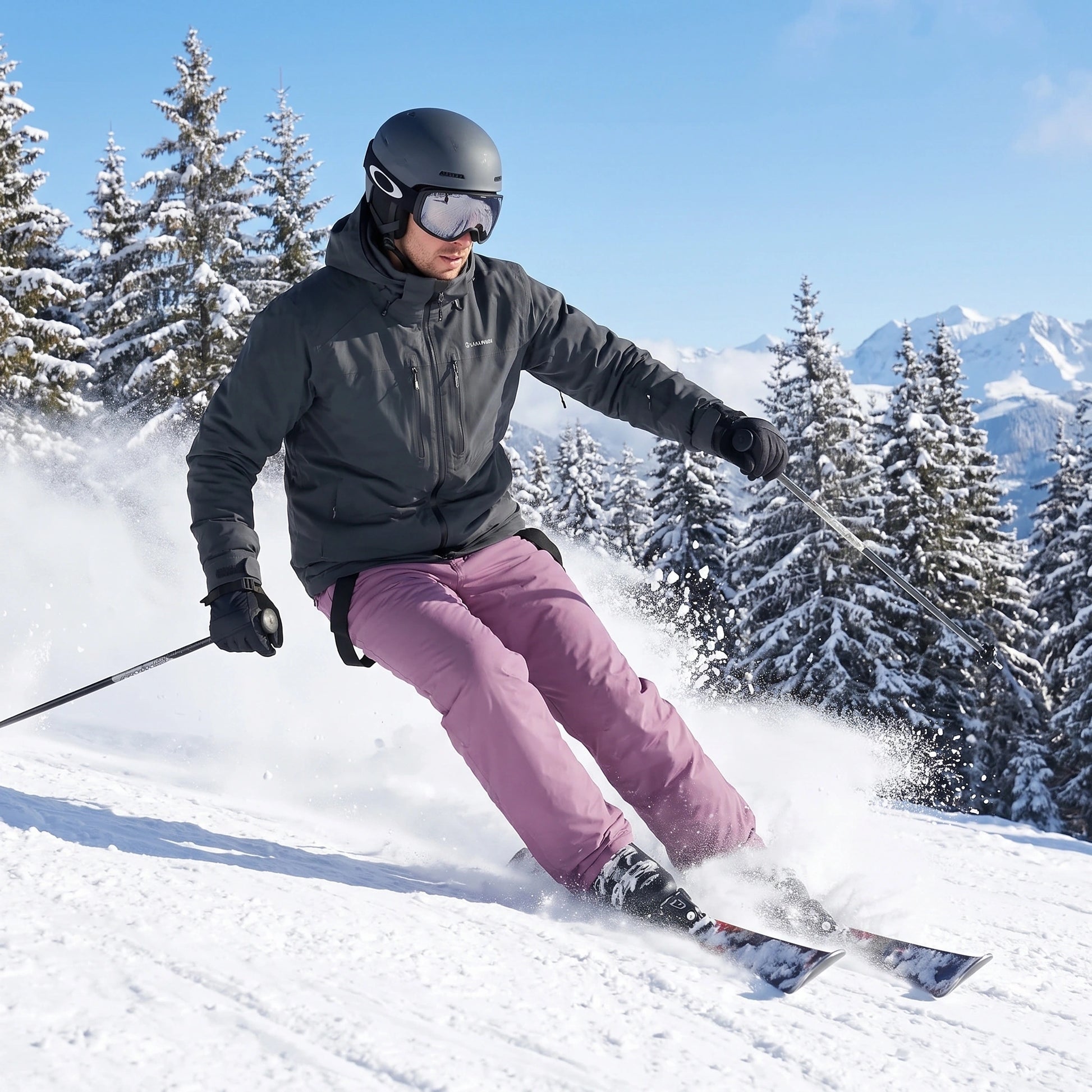 Close up view of the durable fabric and precise stitching of the Men's Warm Windproof Winter Ski Pants, showing their quality and attention to .