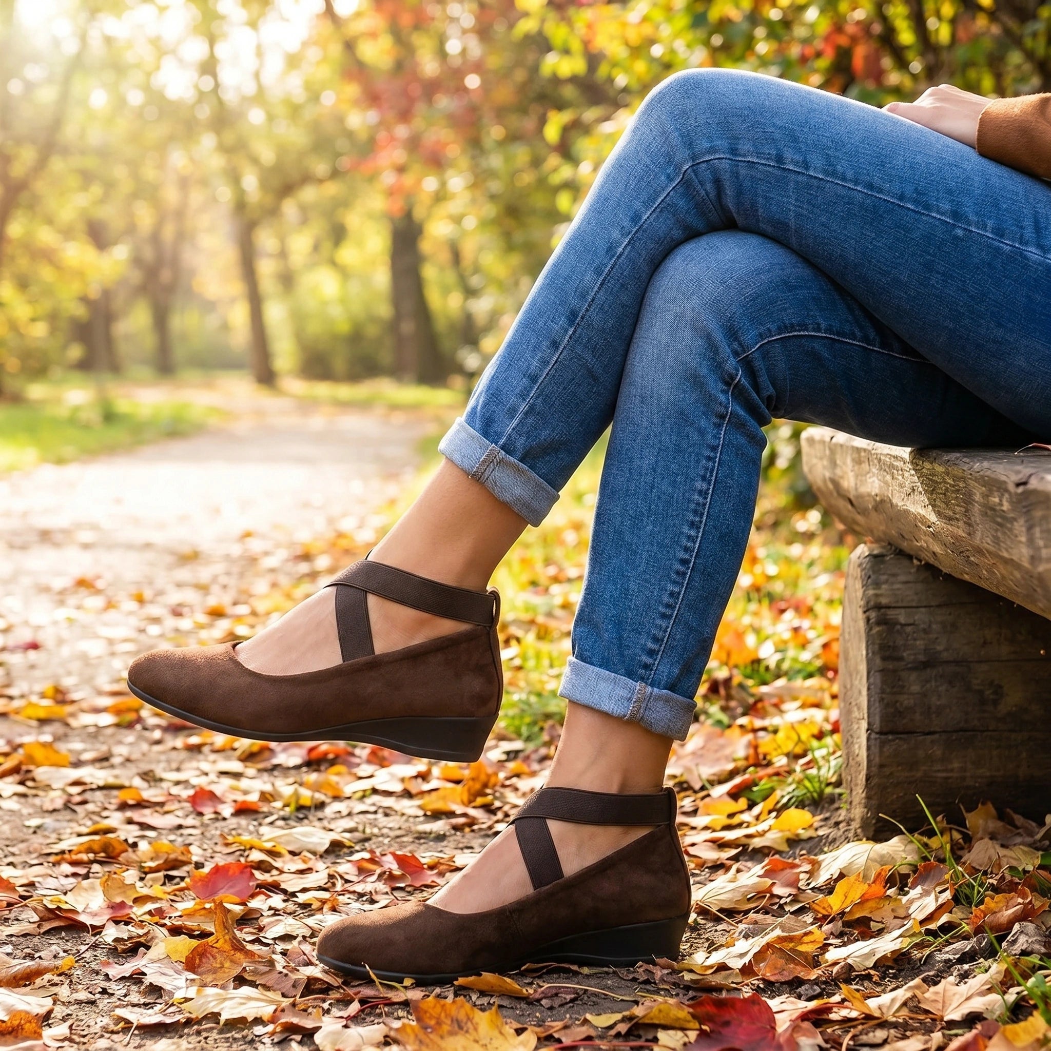 Close up of the women's sleek casual orthopedic shoes showing the premium fabric, precise stitching, and design details against a neutral background.