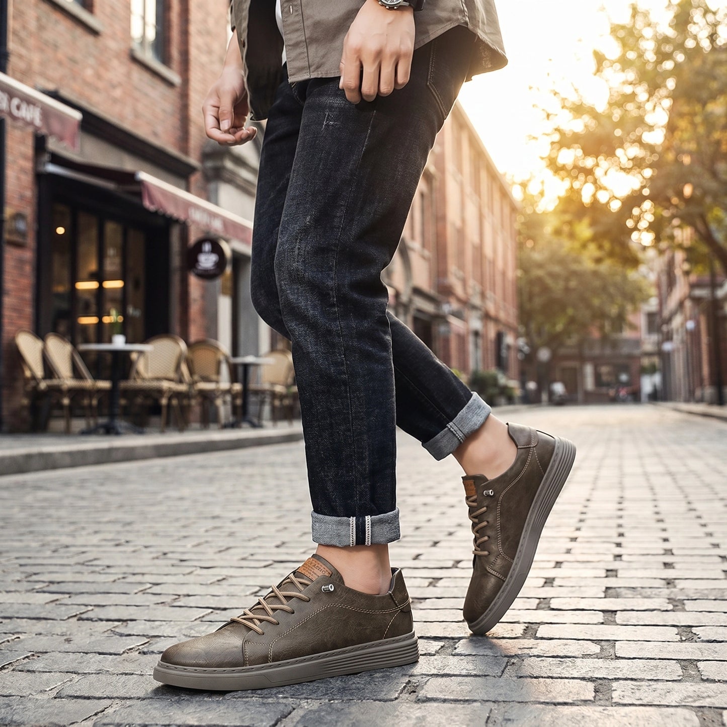 Close up of the fabric and precise stitching on the Mens Effortless Casual Lace Up Shoes, showing their quality craftsmanship and timeless design.