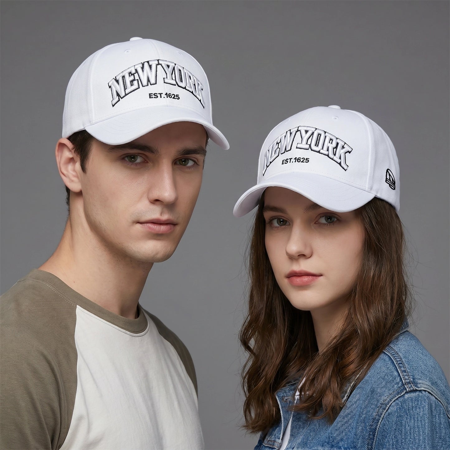 Close up view of the durable polyester fabric and precise stitching of the adjustable baseball cap, showing its quality and craftsmanship.