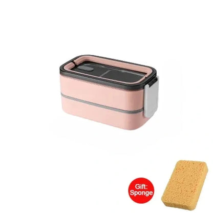 View of a sleek stainless steel double layer lunch box with a smooth silver finish and secure lid, showcasing its modern design