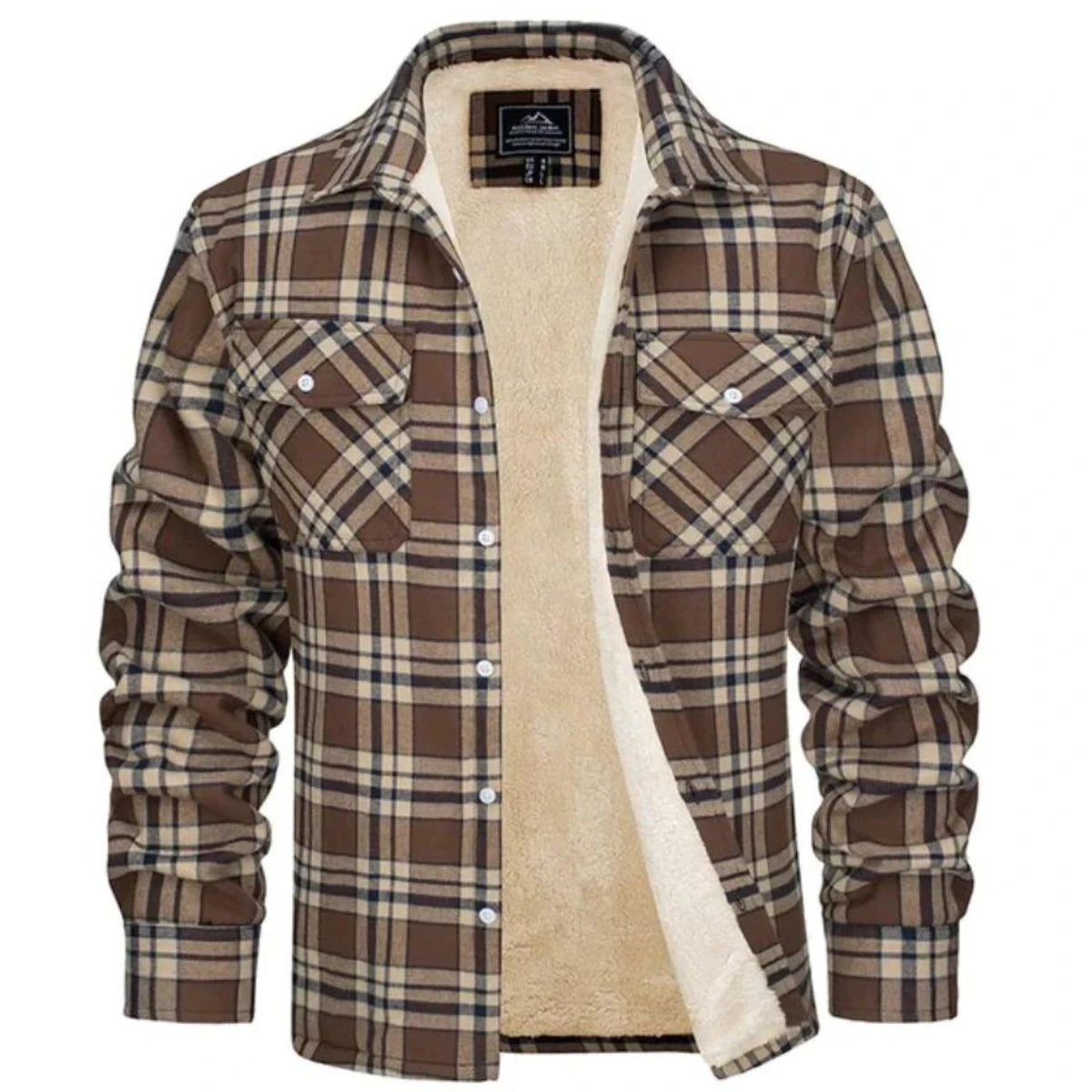 View of a cozy classic autumn jacket in deep green, featuring a soft fabric texture and a stand up collar