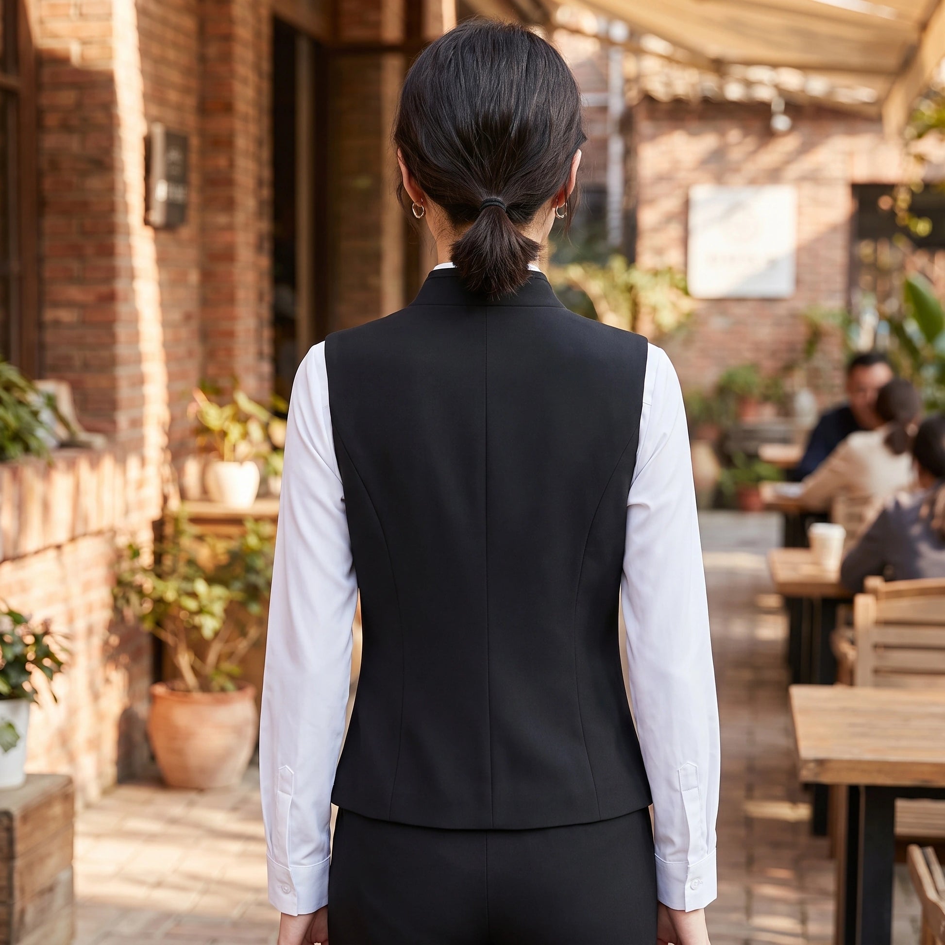 Close up of the Womens Sleek Spring Top showing the smooth fabric texture, precise stitching, and design elements in a soft pastel color.