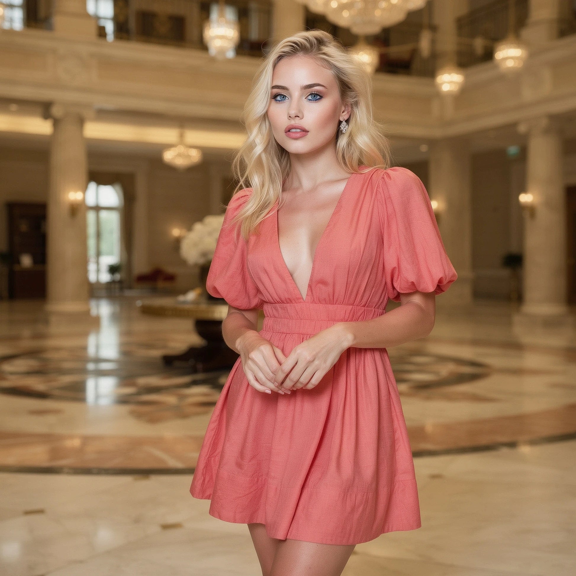 View of a flattering mini dress in a soft fabric, featuring a fitted silhouette and a vibrant color