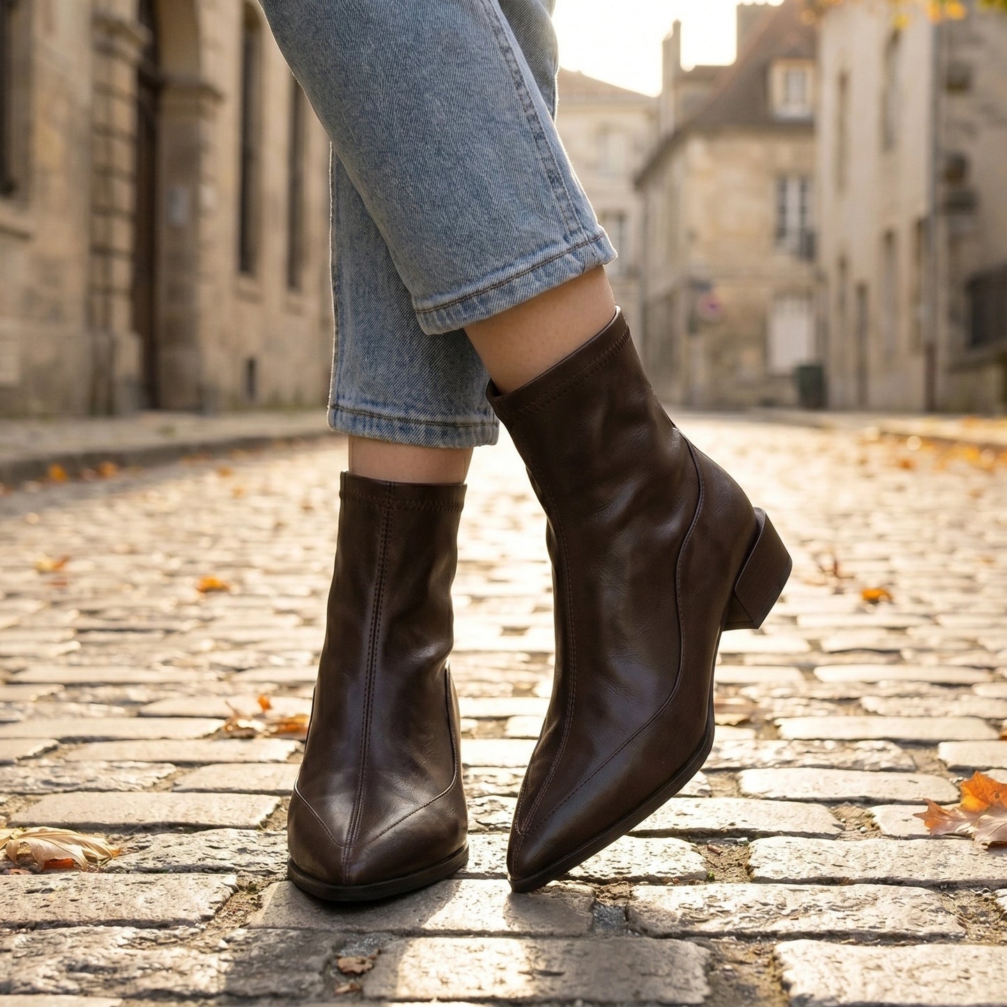 Close up of the Womens Vintage Ankle Boots showing the rich fabric texture, intricate stitching, and design elements perfect for autumn and winter outfits.