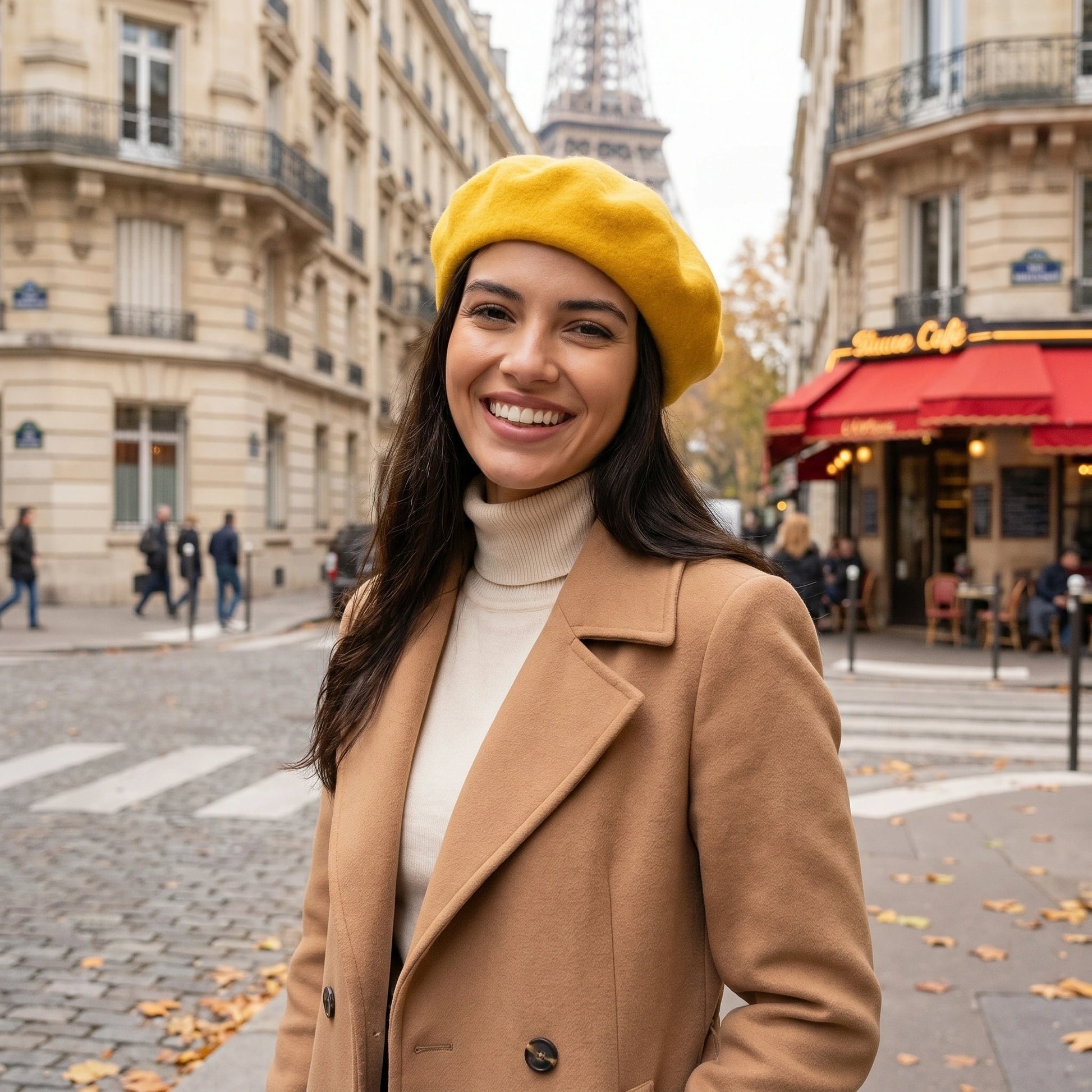 Close up of the Womens Timeless Classic Wool Beret showing its fine stitching and soft texture, perfect for enhancing winter outfits with effortless style.
