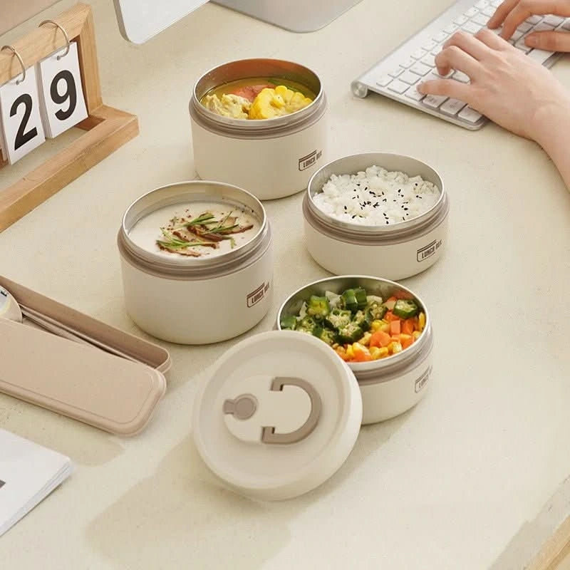 View of a chic insulated meal container set in a sleek design, featuring a durable exterior and secure lid for on the go dining