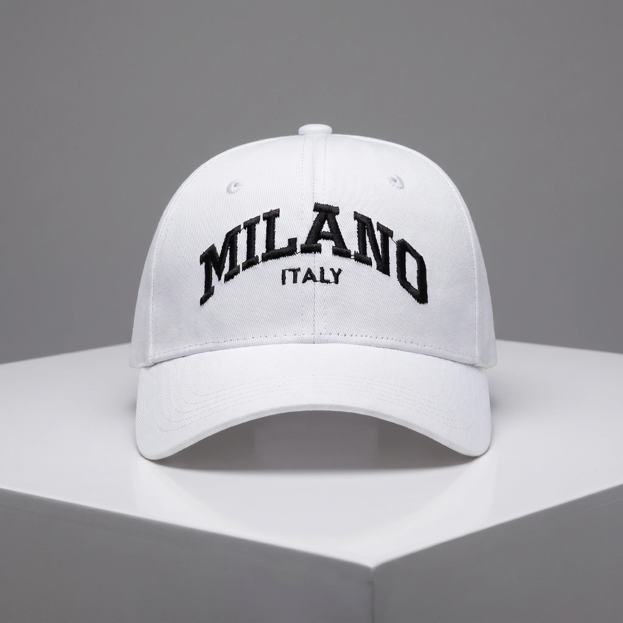 Close up view of the Adjustable Embroidered Baseball Cap showing intricate stitching and high quality fabric details against a neutral background.