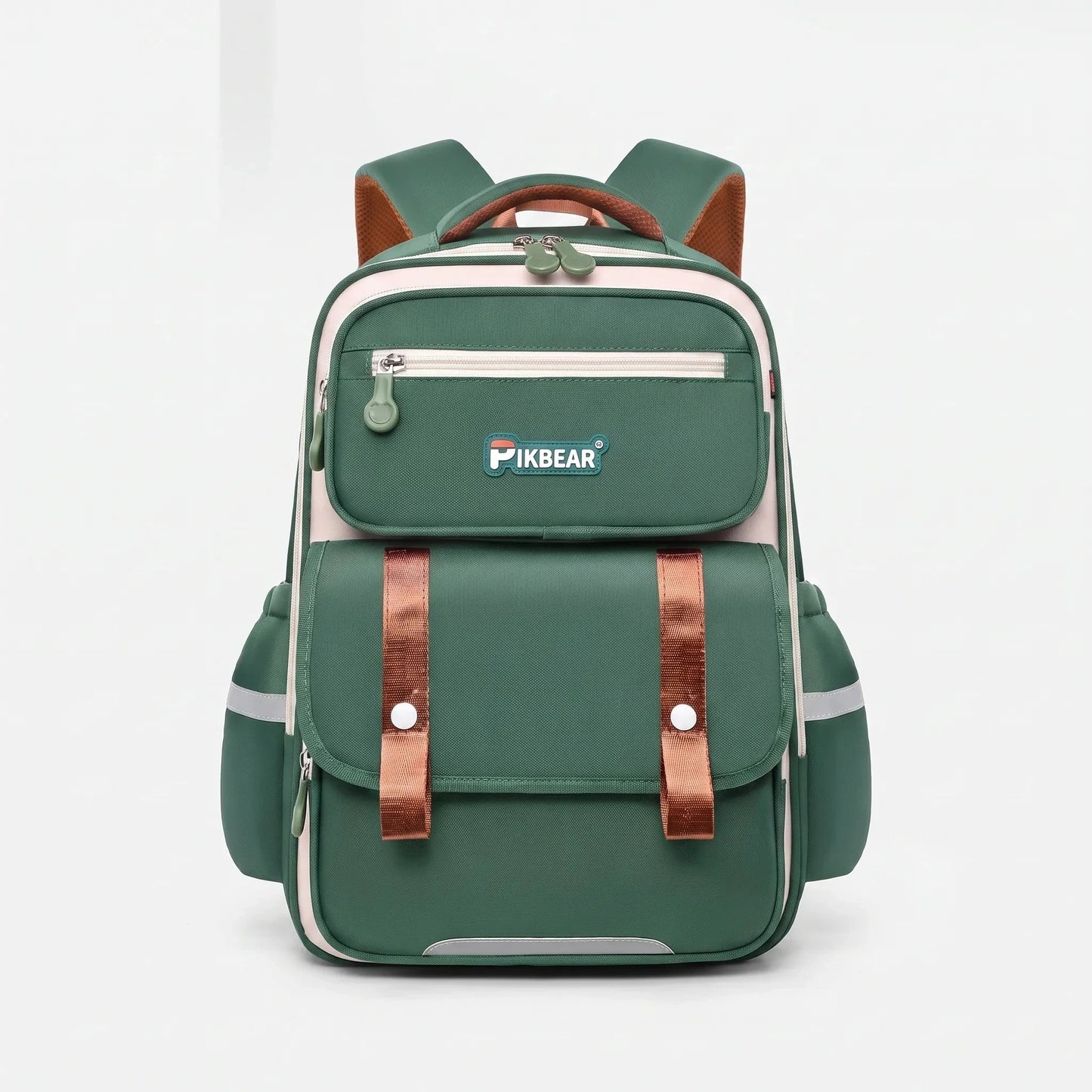 View of a structured ergonomic nylon school backpack in a vibrant blue color, featuring padded straps and multiple compartments