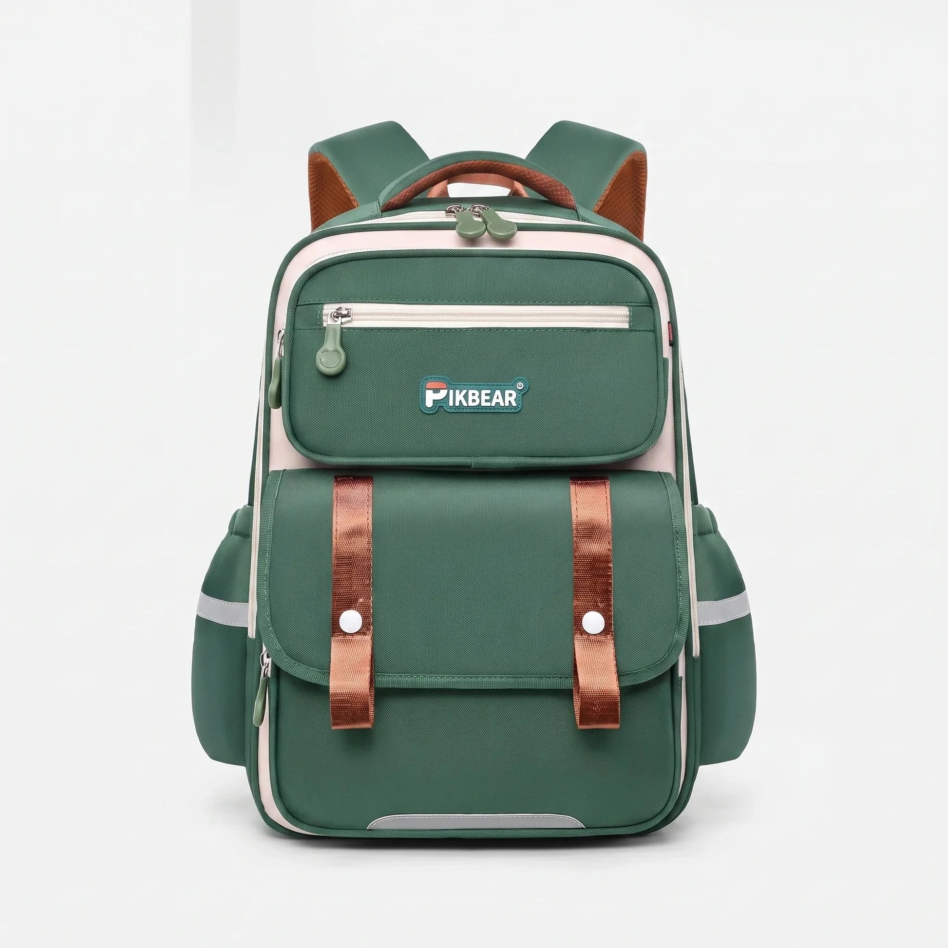 View of a structured ergonomic nylon school backpack in a vibrant blue color, featuring padded straps and multiple compartments