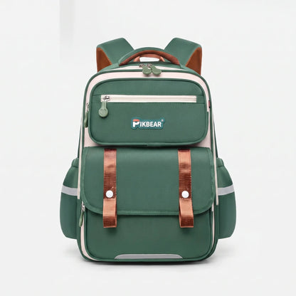 View of a structured ergonomic nylon school backpack in a vibrant blue color, featuring padded straps and multiple compartments