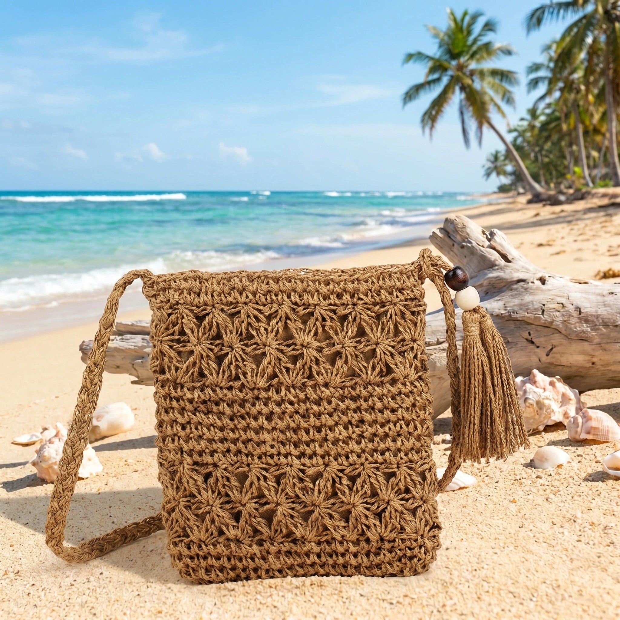 Close up view of the Womens Casual Beach Bag showing intricate stitching and durable fabric, perfect for beach outings.
