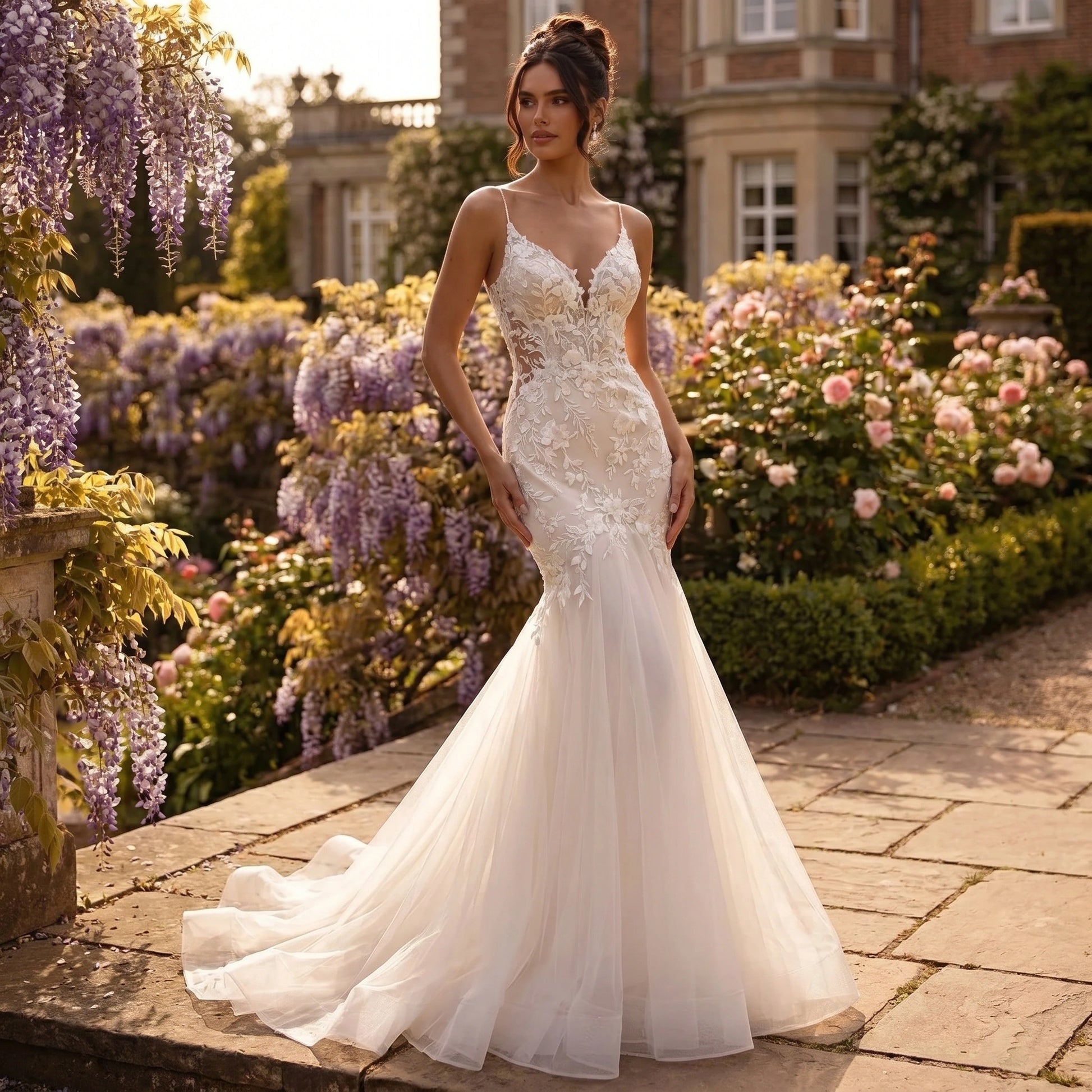 Close up view of the intricate stitching and luxurious fabric of the Womens Backless Wedding Dress, showing its delicate design and craftsmanship.