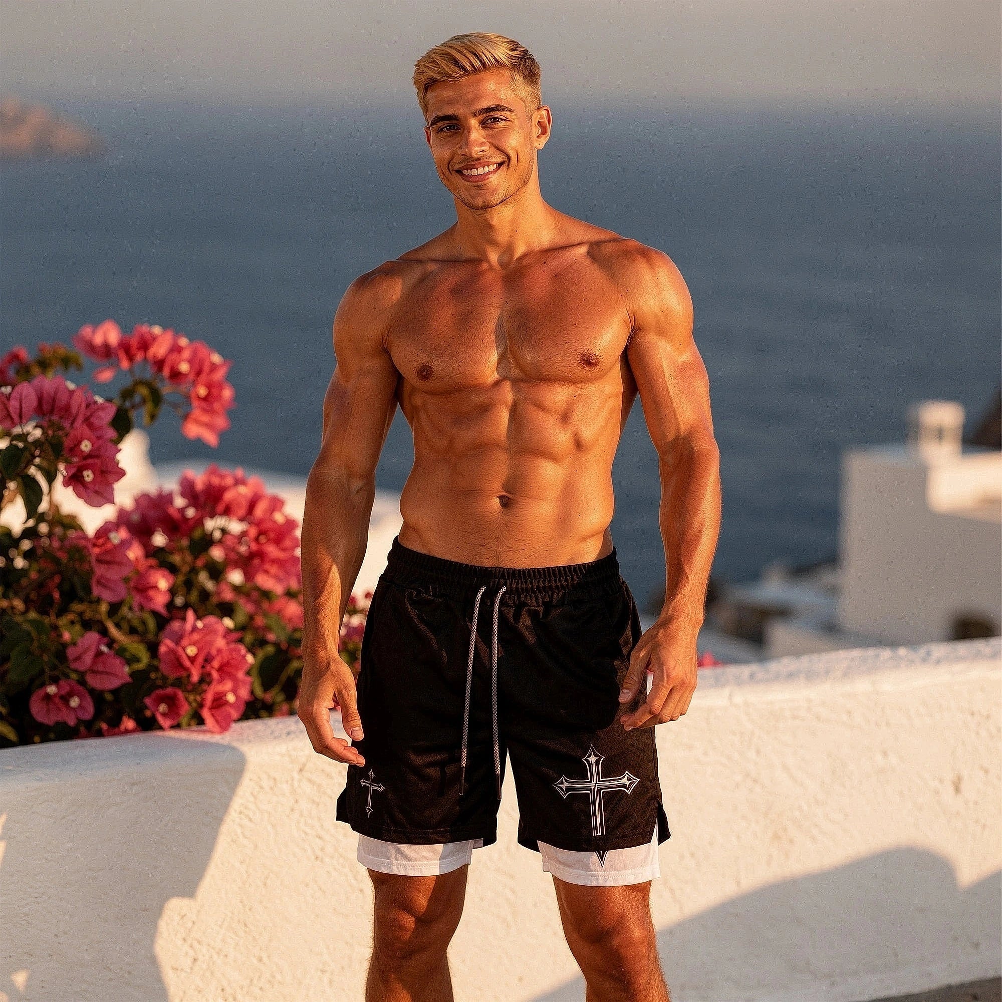 View of relaxed fit activewear shorts in dark gray, featuring a comfortable waistband and a built in inner layer