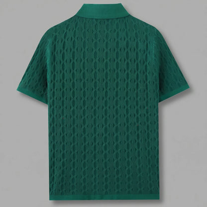 Close up view of the mens textured lightweight casual shirt showing intricate stitching and soft fabric, showing its sophisticated yet casual design suitable for any occasion.