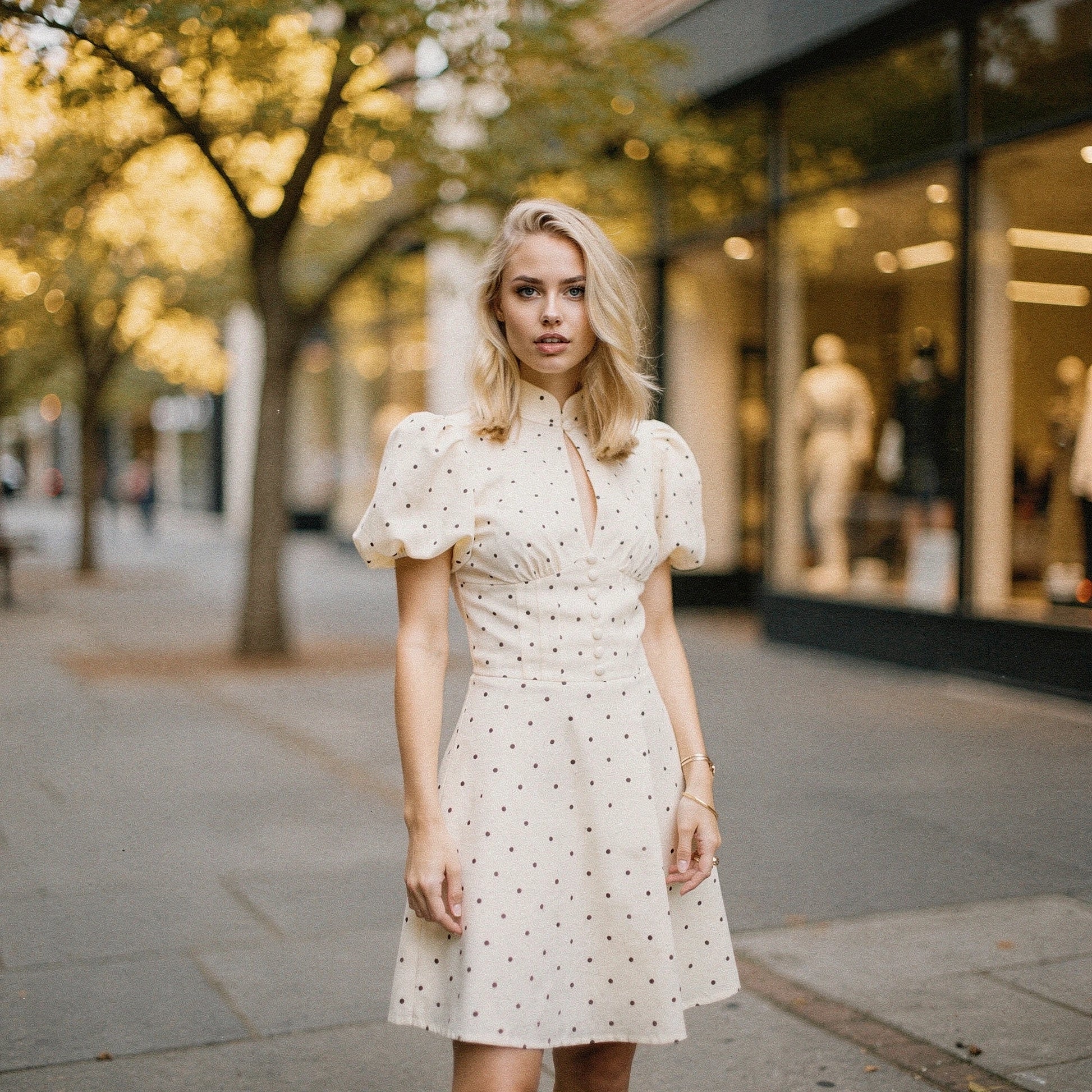 View of a playful mini dress featuring a vibrant floral pattern, lightweight fabric, and a flared skirt design
