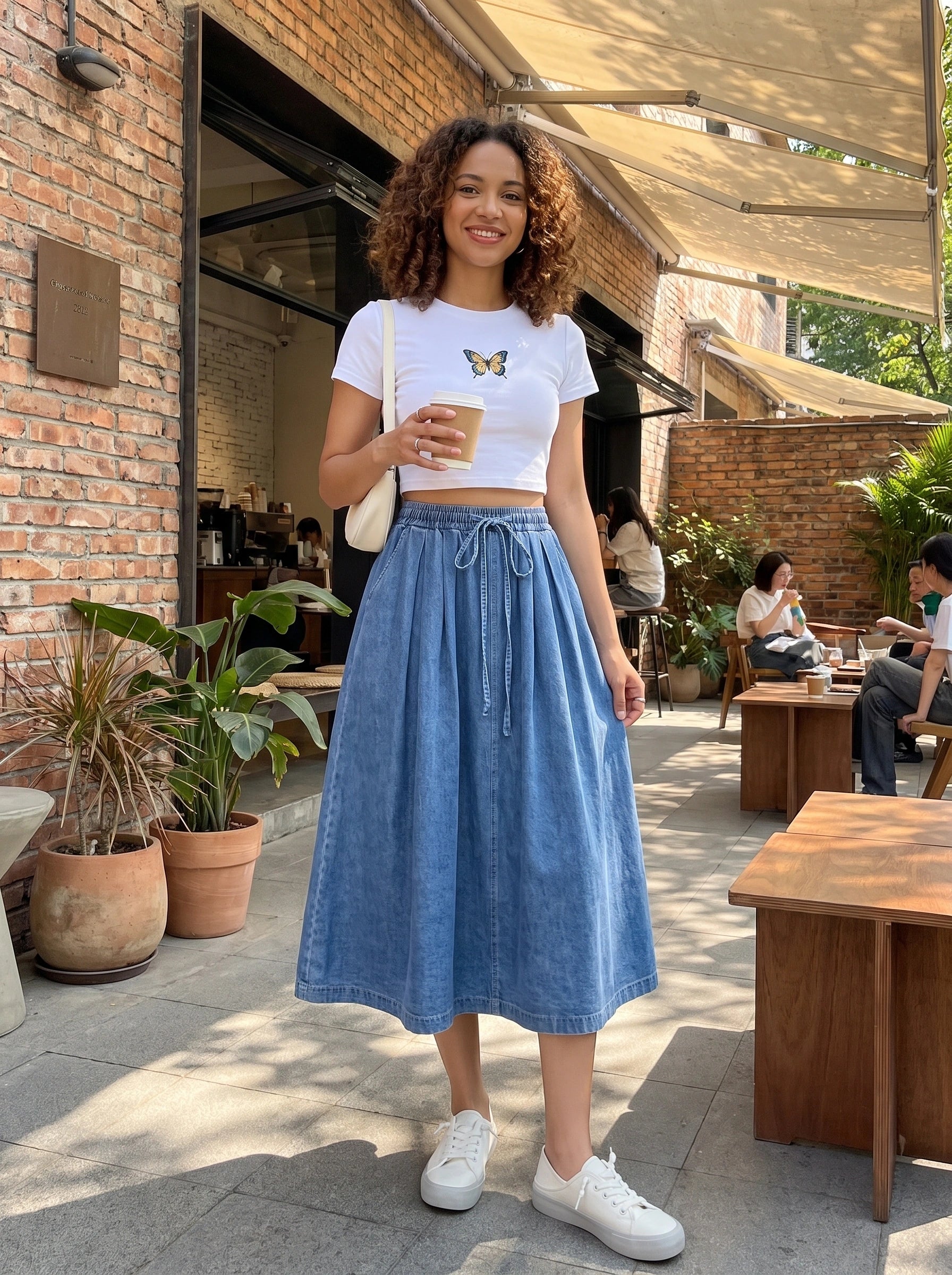 A model showcases the Womens Flared Autumn Skirt Pants in a rich burgundy color, styled with a fitted top against a neutral background.