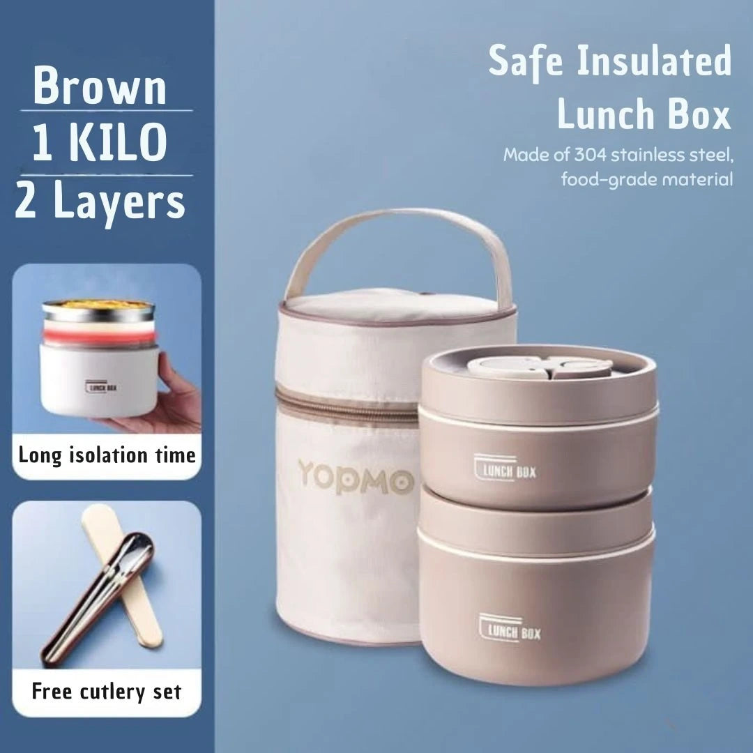 View of a chic insulated meal container set in a vibrant teal color, featuring a secure lid and convenient handle for on the go dining
