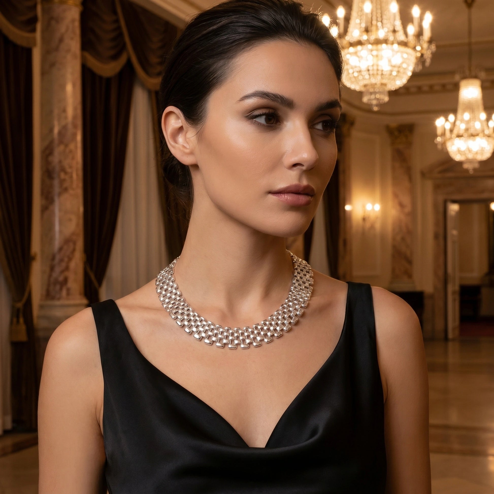 Close up view of the Womens Bold Statement Necklace showing intricate detailing and luxurious materials, perfect for enhancing any outfit's allure.