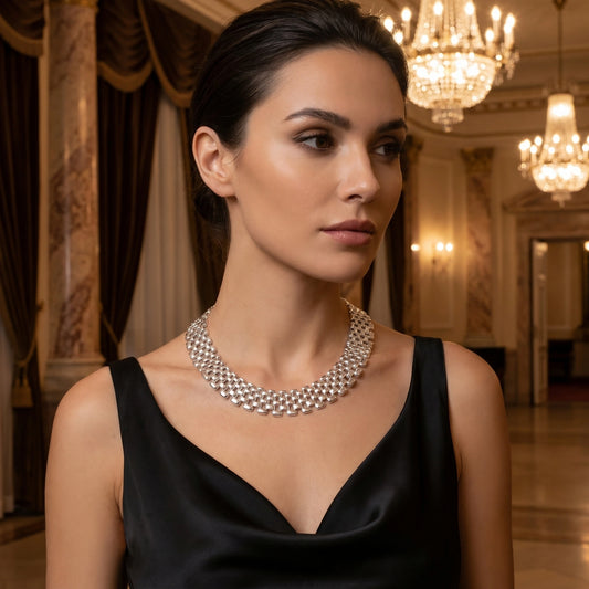 Close up view of the Womens Bold Statement Necklace showing intricate detailing and luxurious materials, perfect for enhancing any outfit's allure.