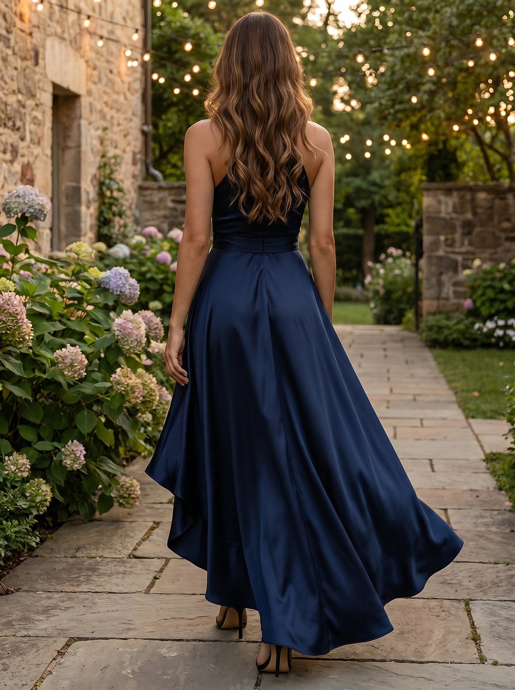 Close up view of the lightweight, flowy fabric of the Womens Flattering Summer Dress, showing intricate stitching and a colorful perfect for summer events.