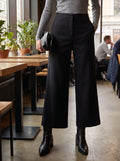 Close up view of the Womens Tailored Autumn Cropped Trousers showing the high quality fabric, precise stitching, and design details perfect for versatile wear.