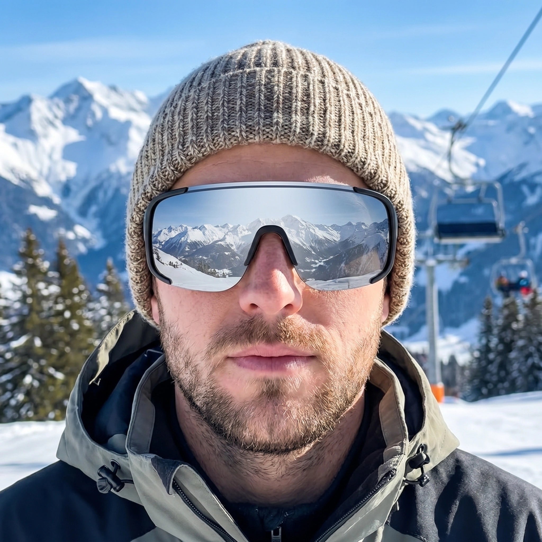 Close up view of the Mens Retro Reflective Sport Sunglasses showing the sleek frame design and reflective lenses, ideal for cycling and outdoor adventures.