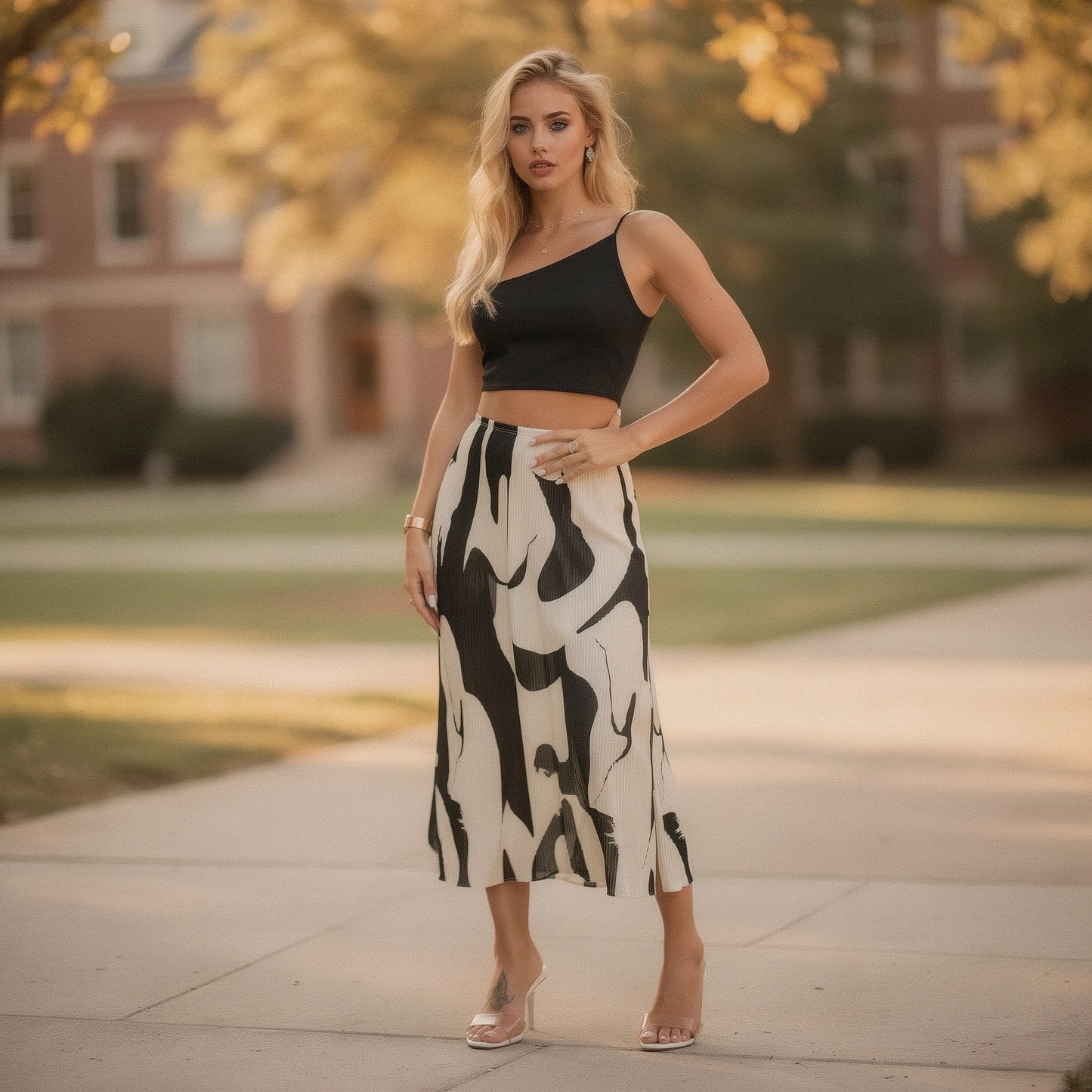 View of a chic pleated autumn midi skirt in rich burgundy, featuring a flowy silhouette and soft fabric texture