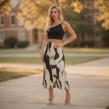 View of a chic pleated autumn midi skirt in rich burgundy, featuring a flowy silhouette and soft fabric texture