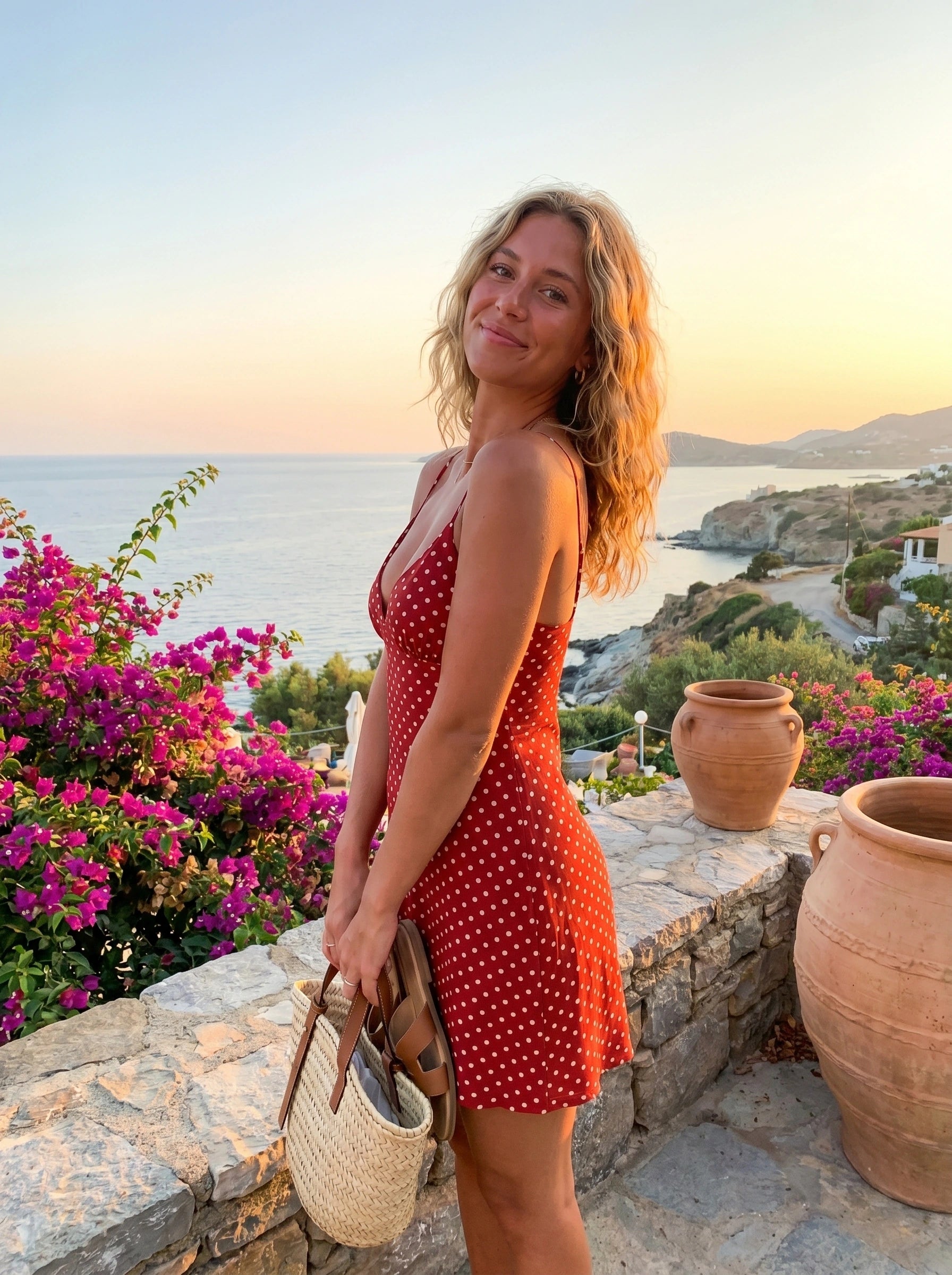 A model showcases the Womens Playful Summer Dress in a colorful, showing a flattering silhouette and styled against a bright outdoor backdrop.