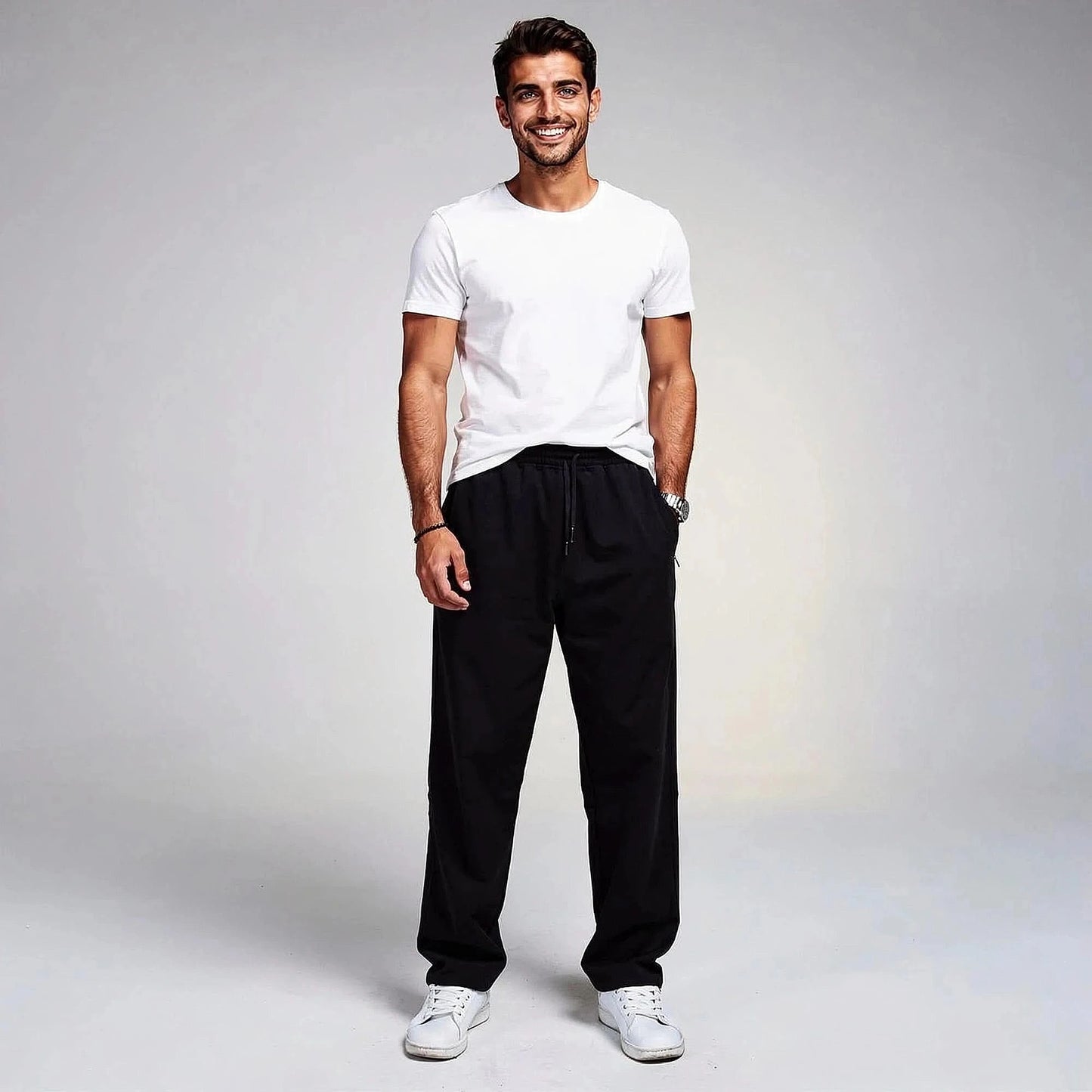 Lightweight relaxed fit spring casual pants in soft cotton, featuring a comfortable waistband and view