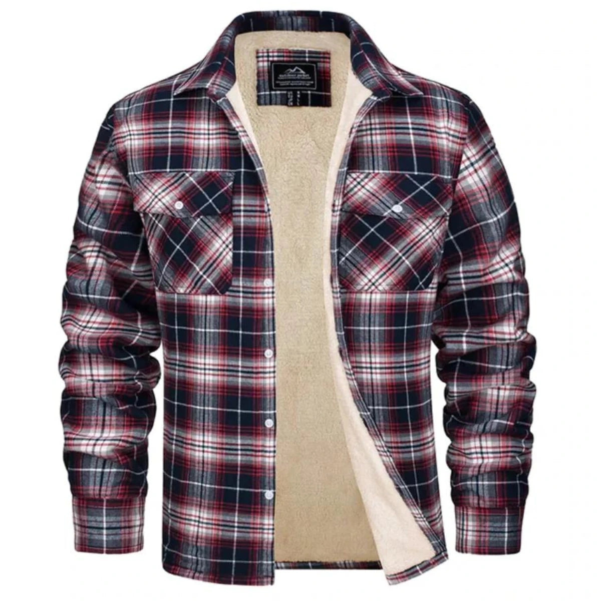 View of a cozy classic autumn jacket in deep green, featuring a soft fabric, buttoned , and pockets