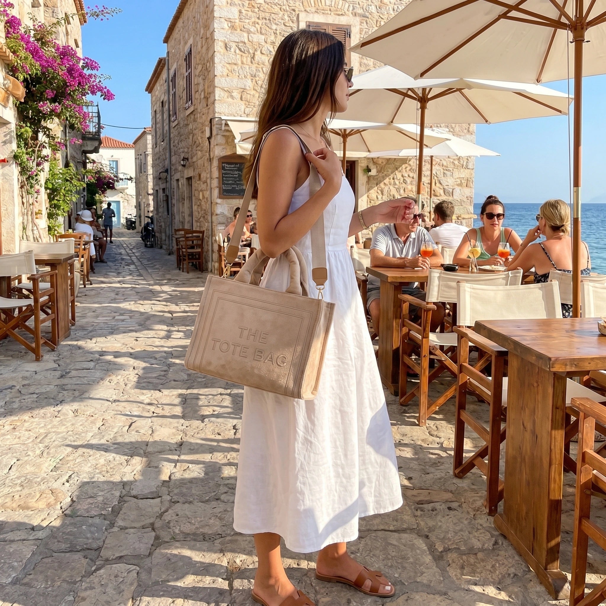 Close up view of the Womens Soft Autumn Tote Bag showing the luxurious fabric texture and precise stitching details against a neutral background.