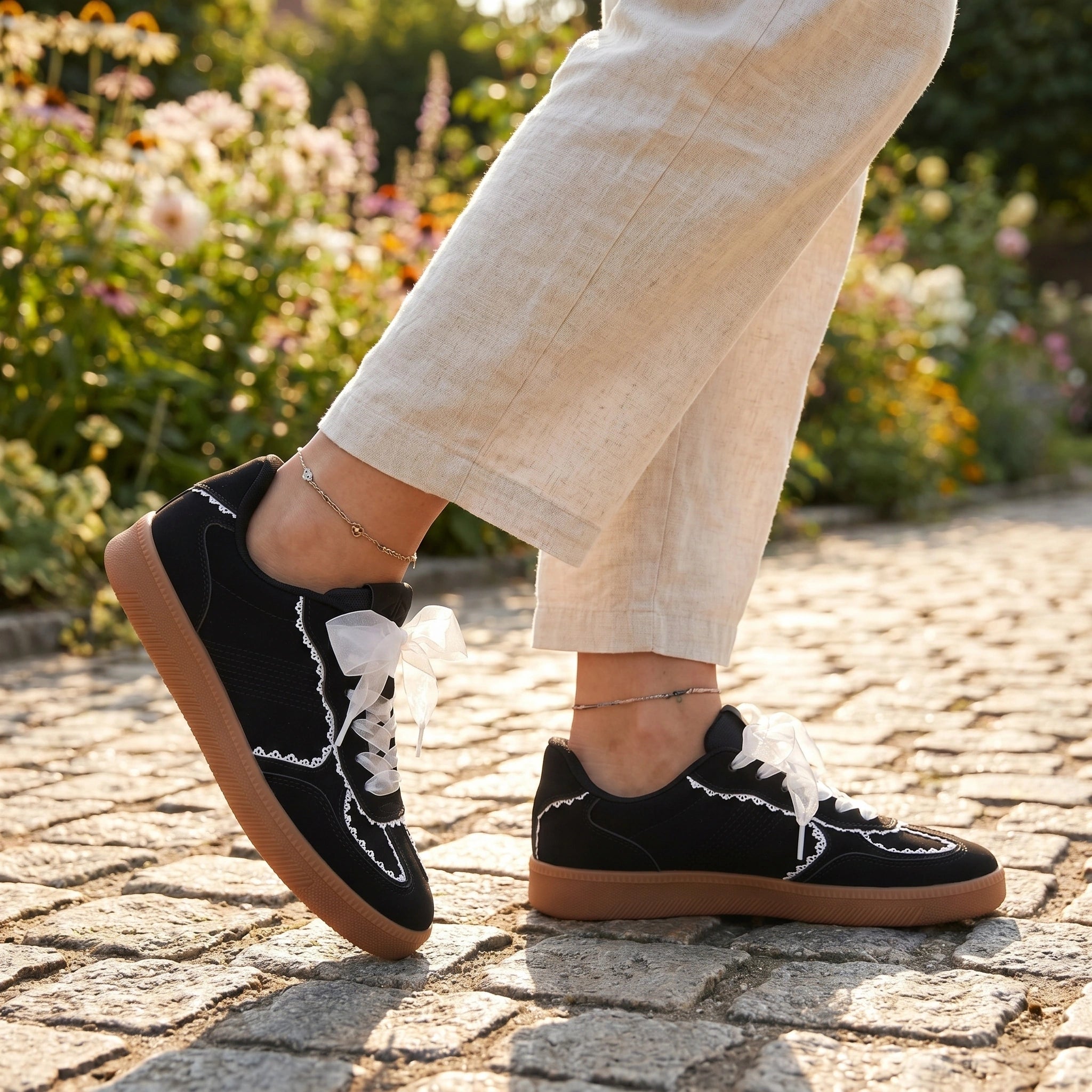 Close up view of the breathable fabric and precise stitching on the Womens Supportive Summer Sneakers, showing their quality and design.