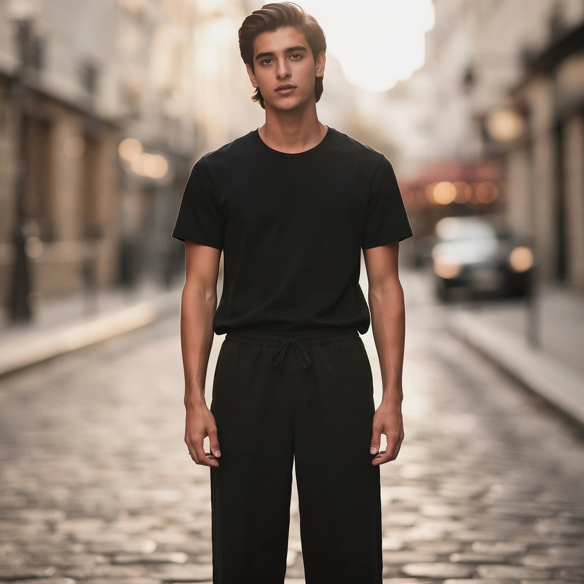 View of relaxed lightweight casual trousers in light grey fabric, featuring pockets and a comfortable waistband