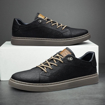 View of brown lace up shoes made from soft leather, featuring a sleek design and comfortable fit