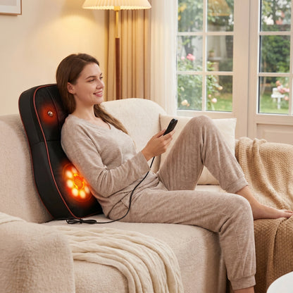 Close up view showing the soft fabric and precise stitching of the Soothing Adjustable Shiatsu Massage Pillow, emphasizing its quality and comfort features.