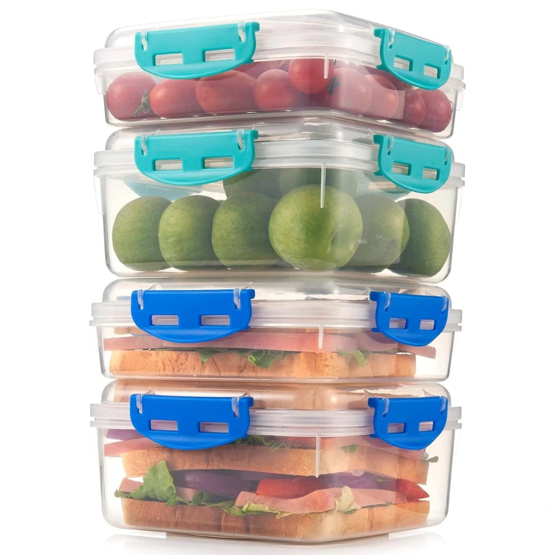 View of a sleek BPA free airtight lunch box set in vibrant green, showcasing its secure locking lid and spacious compartments