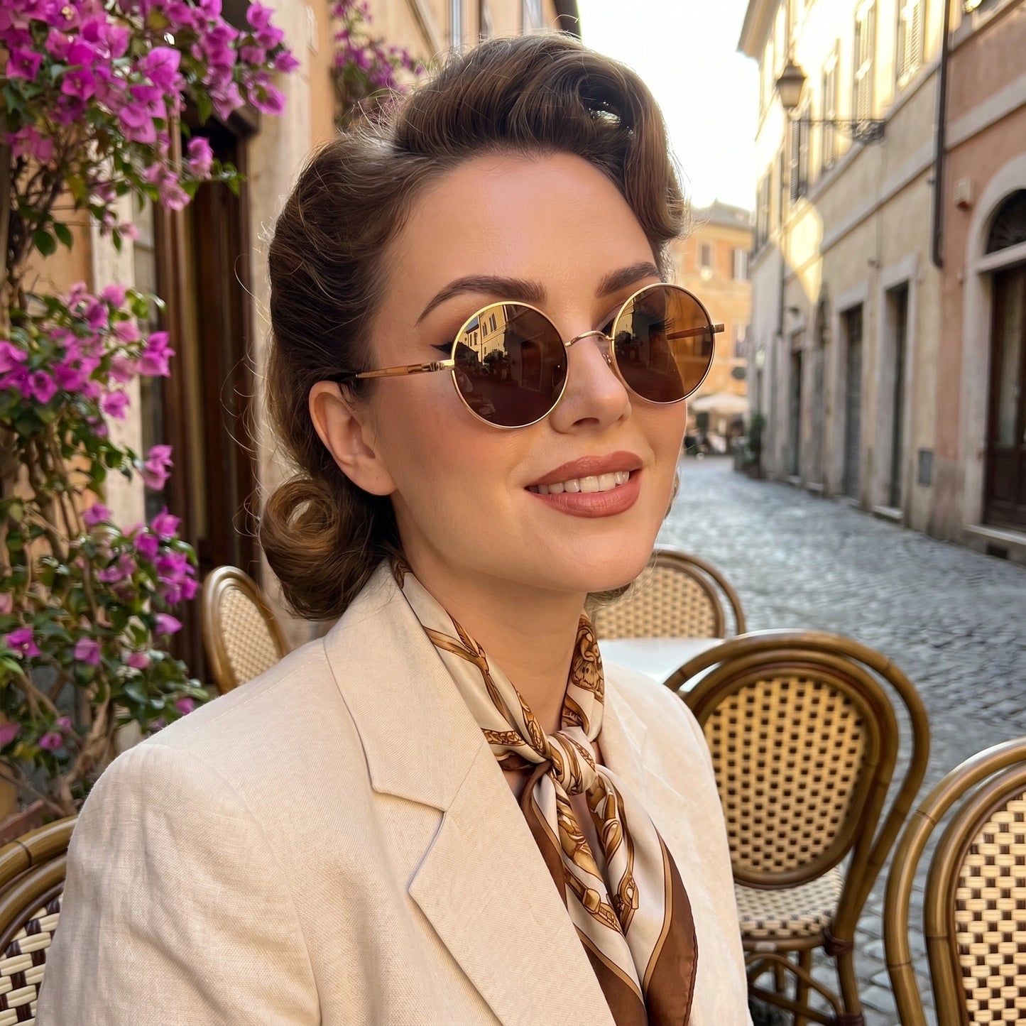 Close up view showing the intricate stitching and high quality fabric of the Womens Vintage Polarized Sunglasses, showing their design and craftsmanship.
