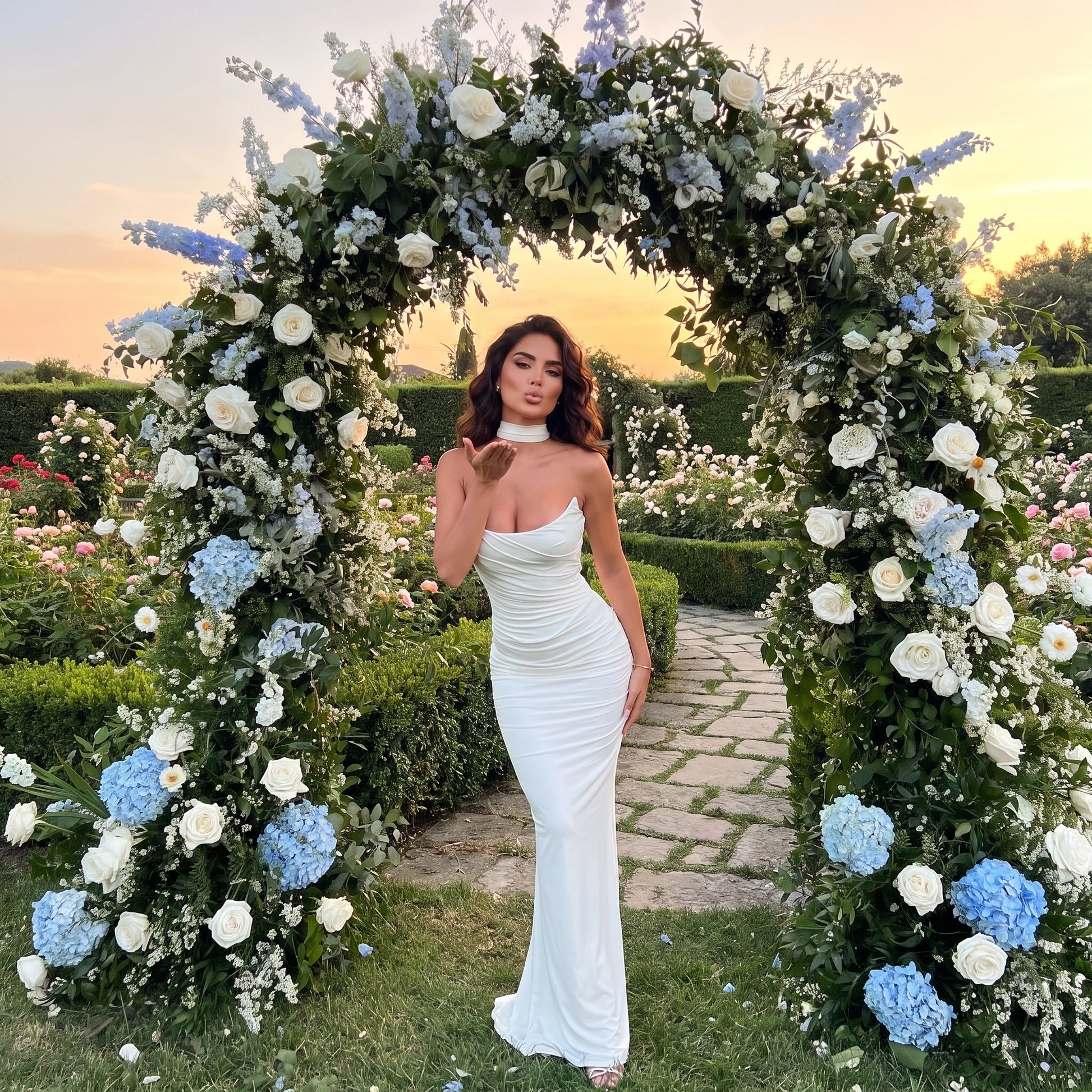 Close up view of the Womens Strapless Maxi Dress showing intricate stitching and luxurious fabric texture, perfect for weddings and special events.
