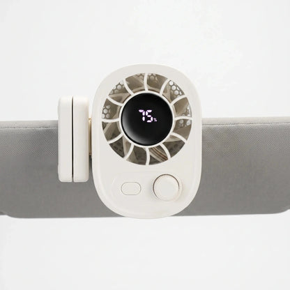 Of the fan's adjustable clip mechanism and rotating head, showcasing versatility for various mounting options