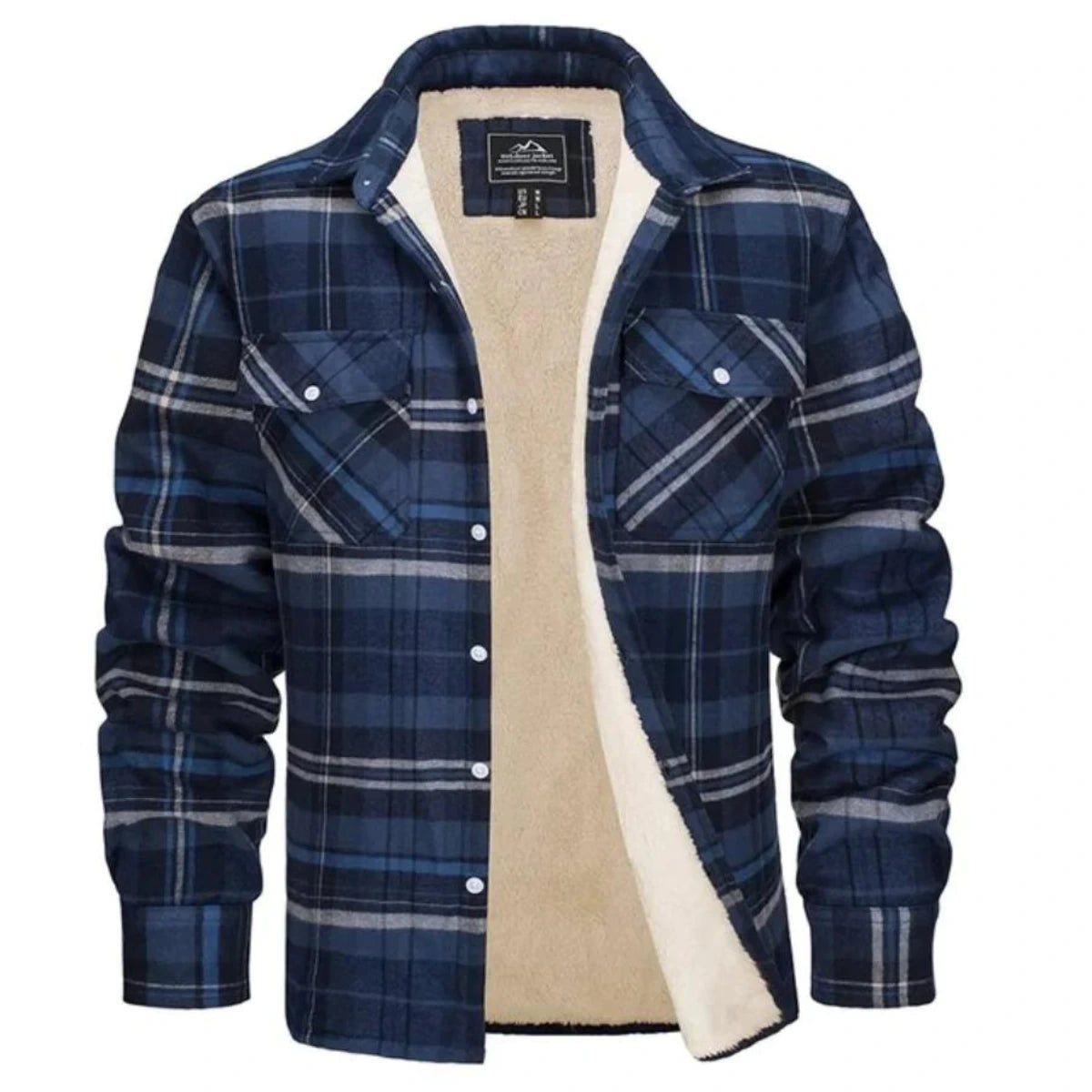 View of a cozy classic autumn jacket in deep olive green, featuring a soft fabric texture and a stand up collar