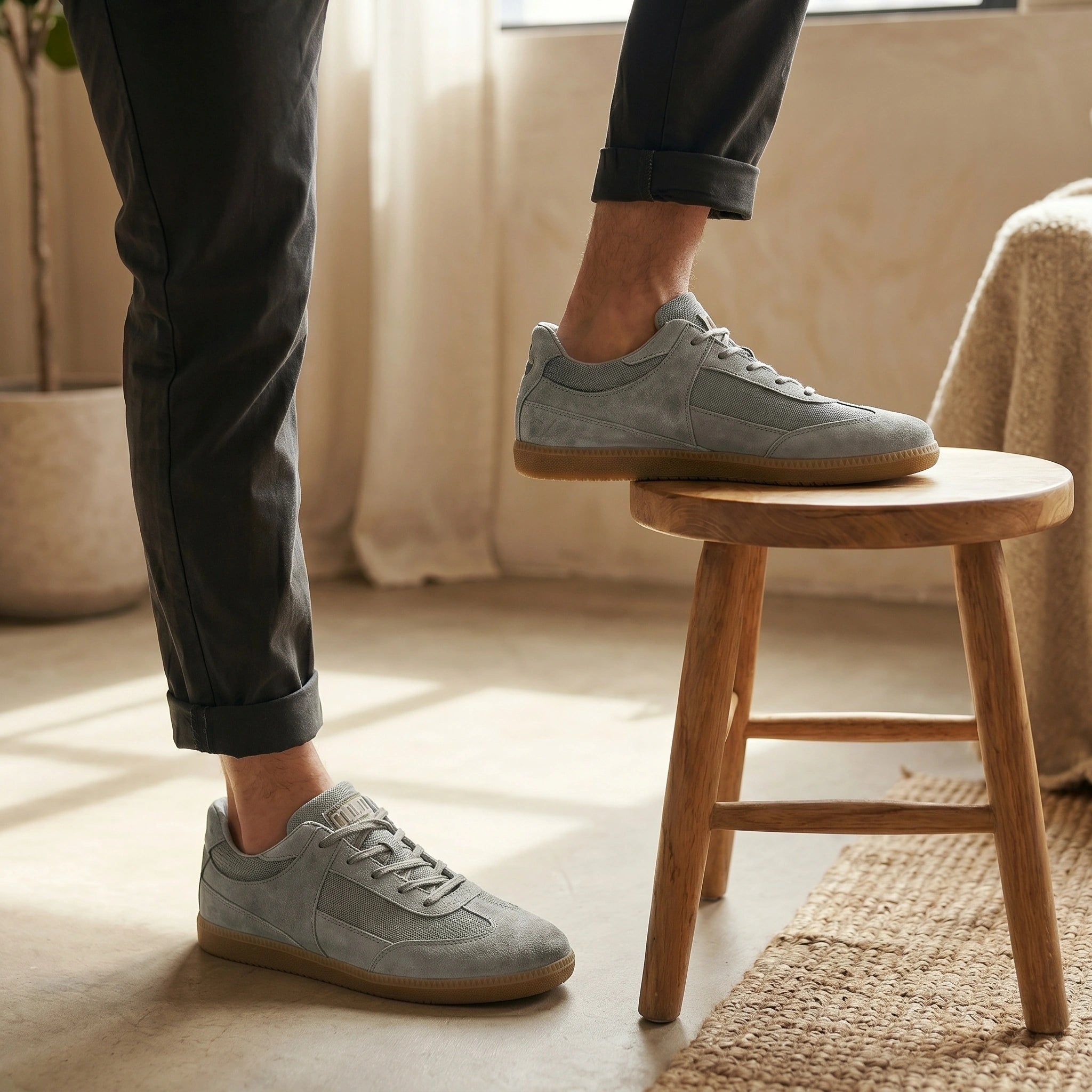 Close up view of the textured fabric and precise stitching on the Men's Classic Lace Up Sneakers, showing their quality and craftsmanship.