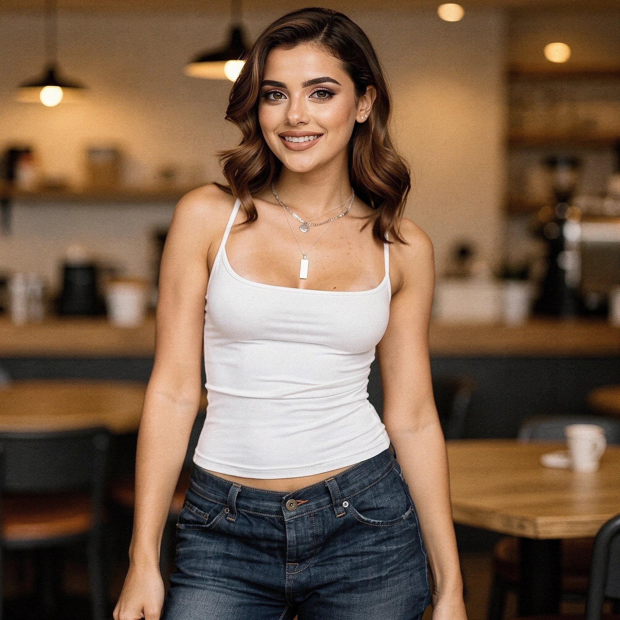 View of a lightweight, beige crop top featuring a minimalist design and a relaxed fit, perfect for summer wear