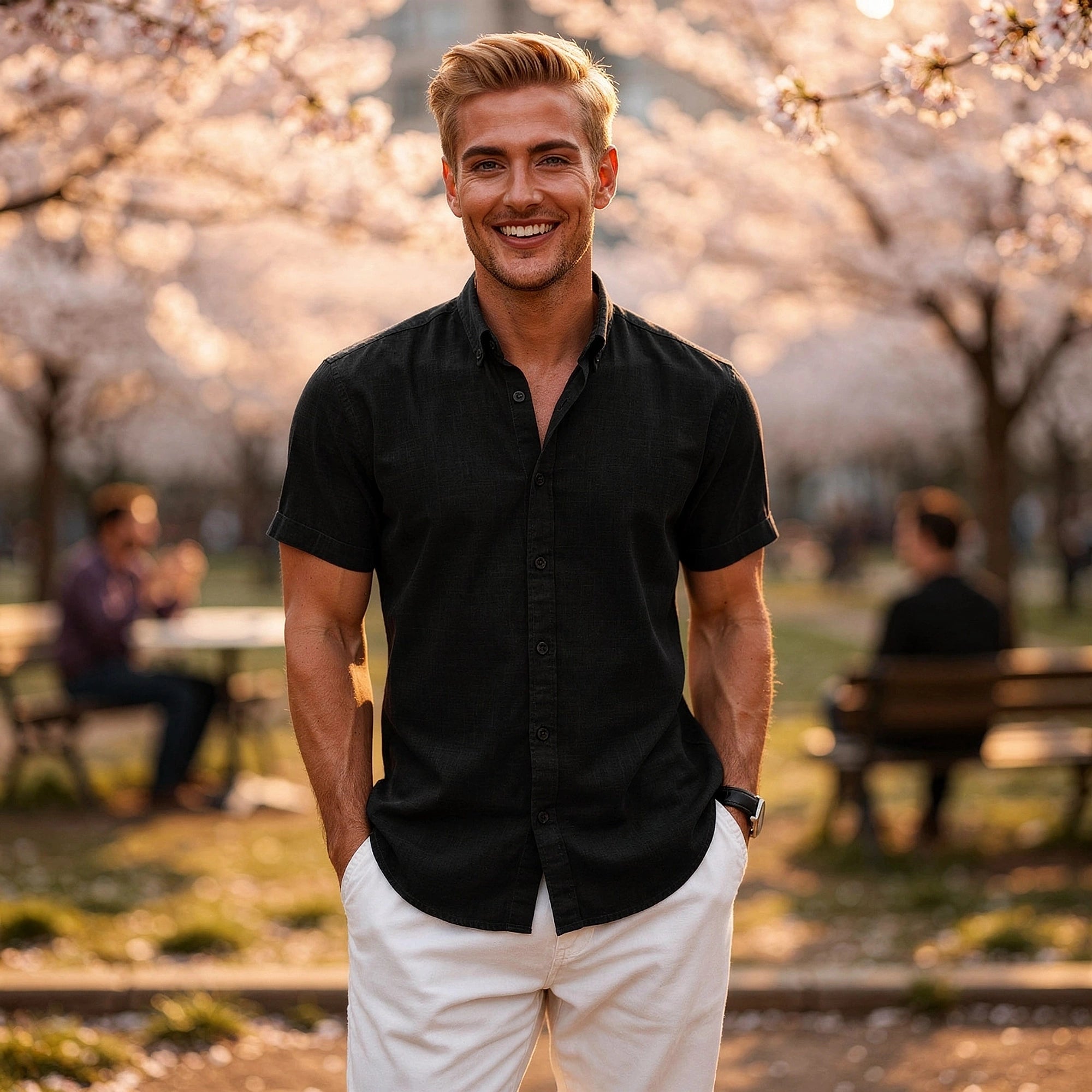 View of a light gray casual henley shirt featuring a three button placket and soft cotton fabric